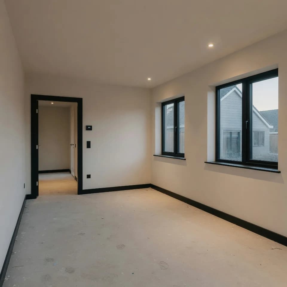 Schilder aan het werk met verfroller aan binnenmuur